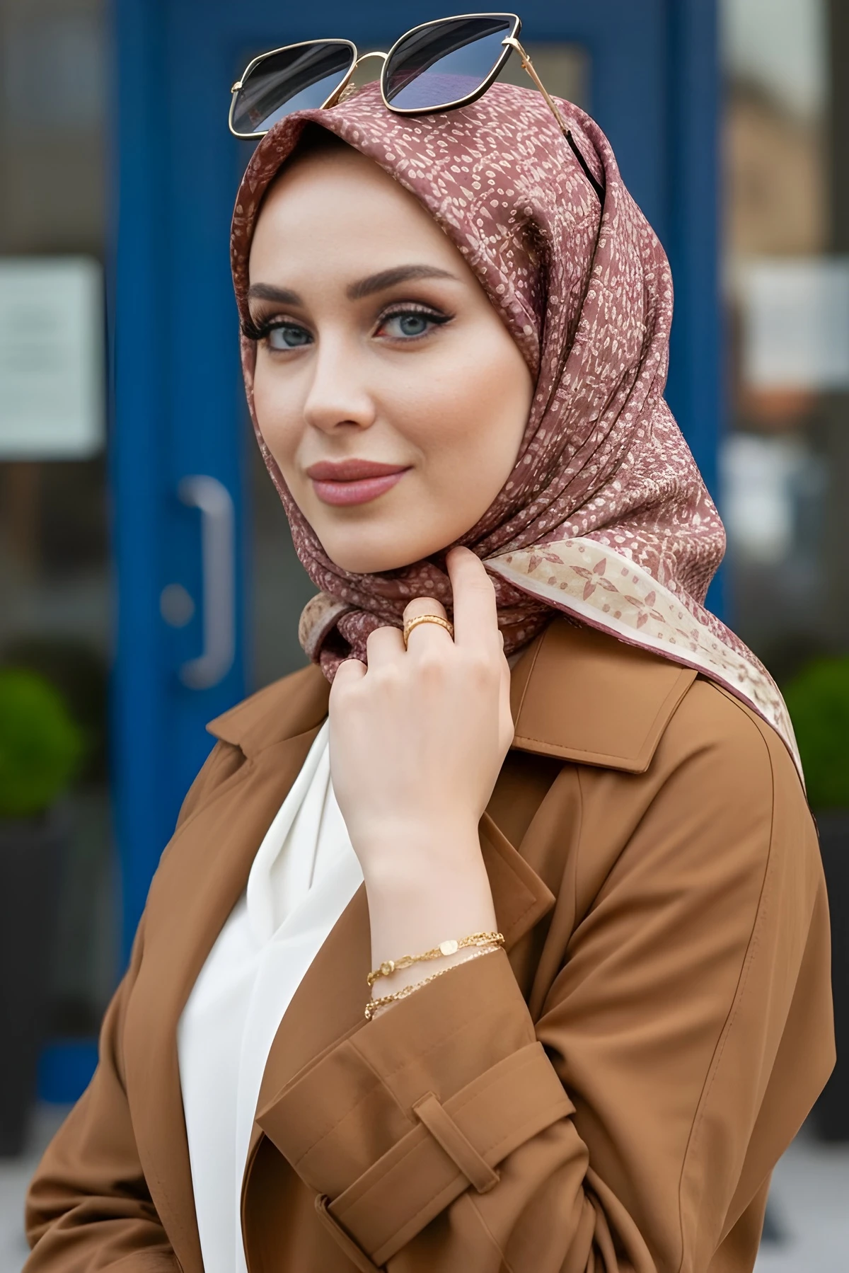 Kahve/Vizon Soft Dijital Pamuklu Eşarp