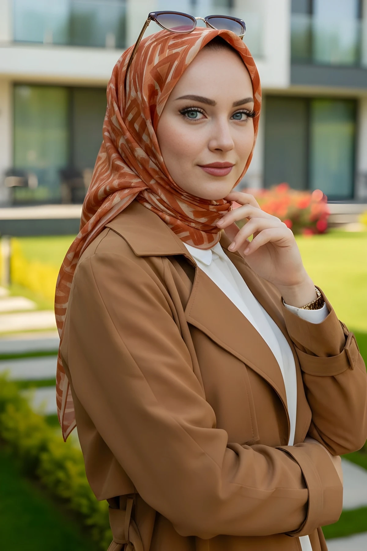 Kiremit Silk Home Soft Dijital Pamuklu Eşarp