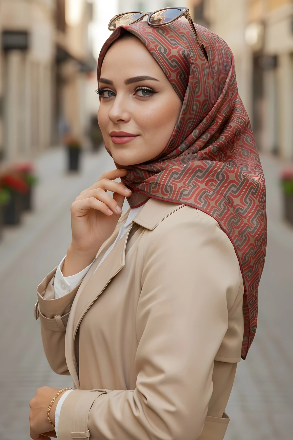 Kırmızı Vizon Soft Dijital Pamuklu Eşarp