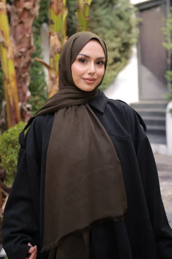 Koyu Haki İpekhan Pamuk Jakarlı Şal