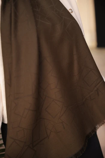 Koyu Haki İpekhan Pamuk Jakarlı Şal