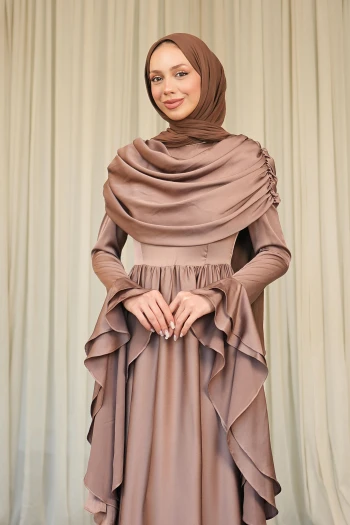 Koyuv Vizon Kol Katlı Önü Drapeli Saten Abiye