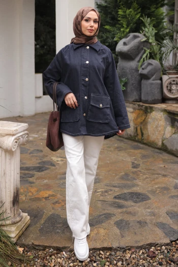 Lacivert Cepli Astarlı Kot Ceket
