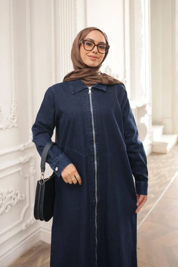 Lacivert Cepli Fermuarlı Kot Kap