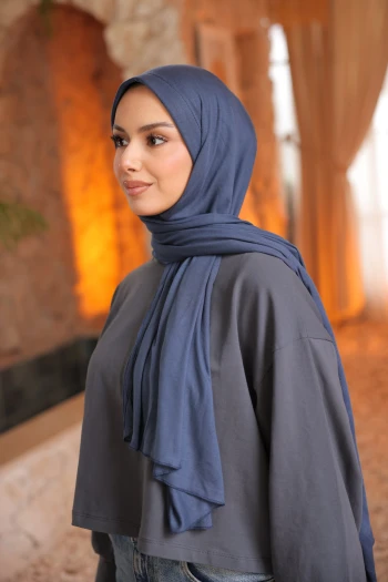 Lacivert Helen Önü Süngerli Pratik Penye Şal
