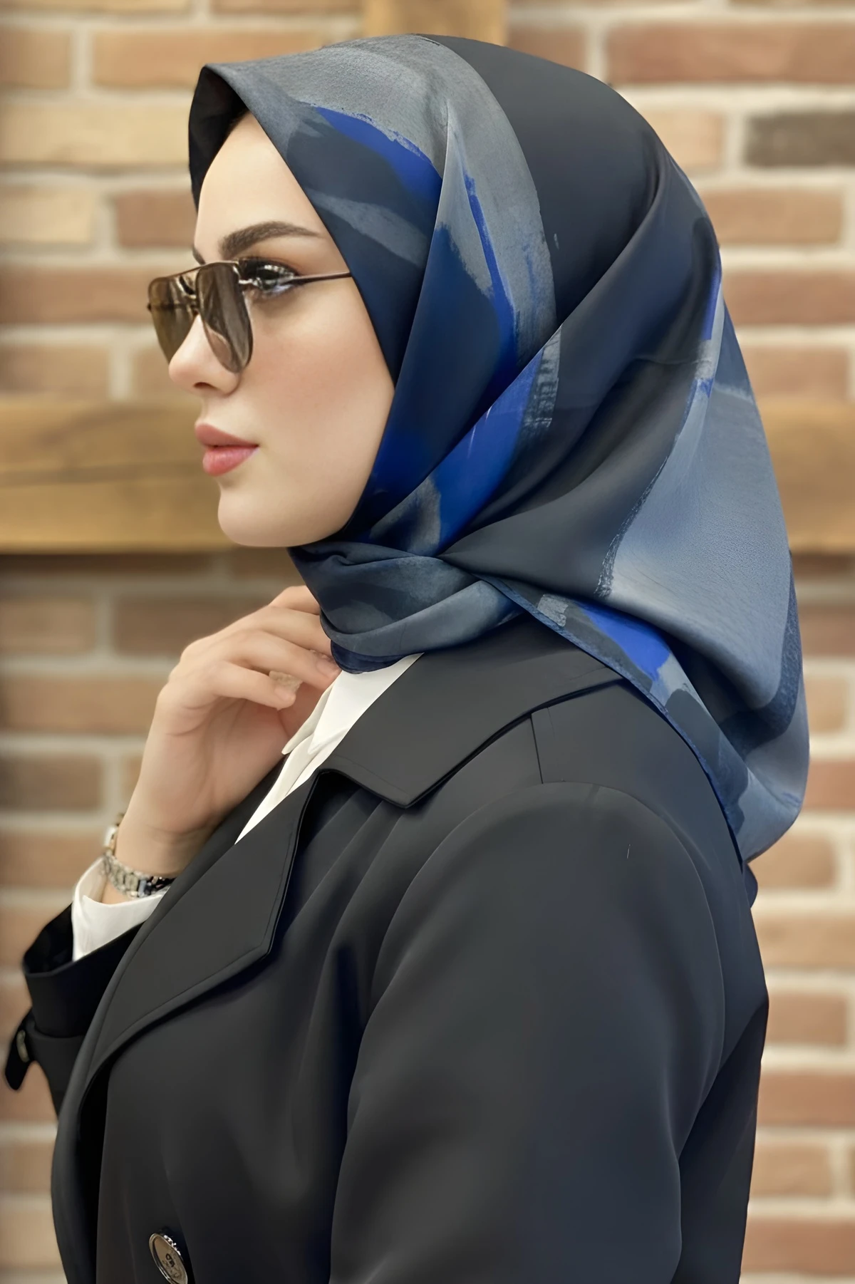 Lacivert İpekhan Soft Dijital Pamuklu Eşarp