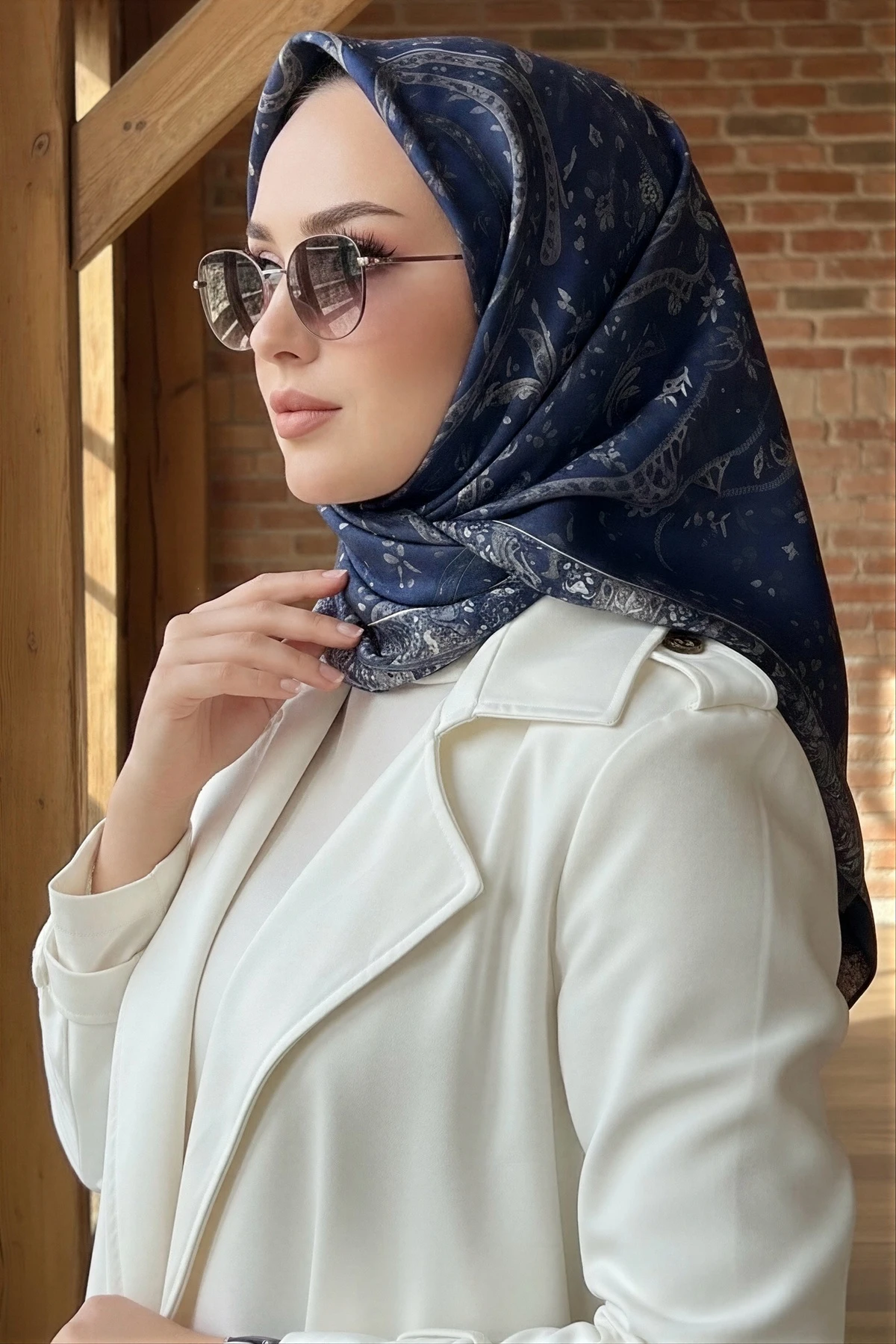 Lacivert İpekhan Soft Dijital Pamuklu Eşarp