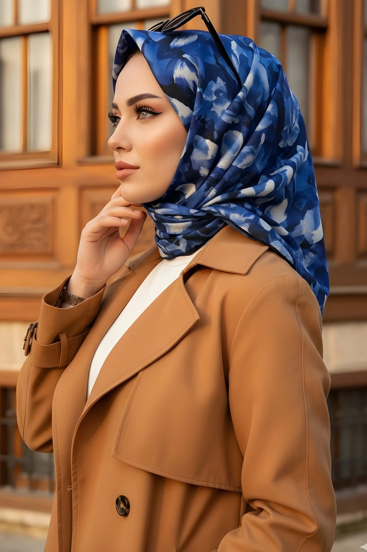 Lacivert İpekhan Soft Dijital Pamuklu Eşarp