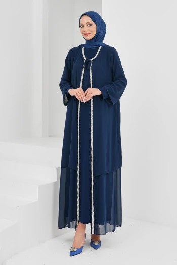 Lacivert Ön Bağlamalı Taşlı Abya Takım