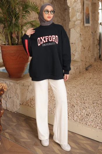 Lacivert Sırt Fermuarlı Üç İplik Şardonlu Oversize Sweatshirt