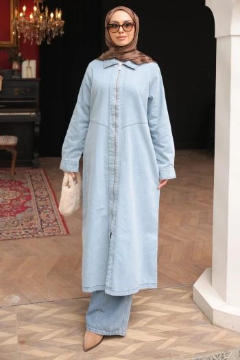 Mavi Cepli Fermuarlı Kot Kap