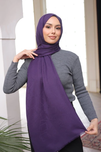 Mor İpekhan Pamuk Jakarlı Şal