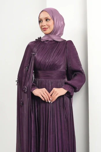 Mor Pelerin Detaylı Piliseli Abiye