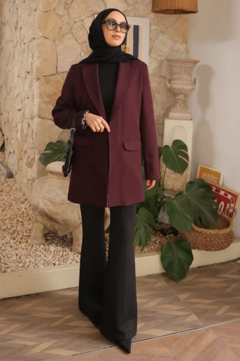 Mürdüm Kruvaze Yaka Cepli Blazer Ceket