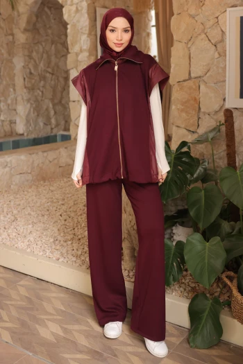 Mürdüm Yelek Pantolonlu Takım