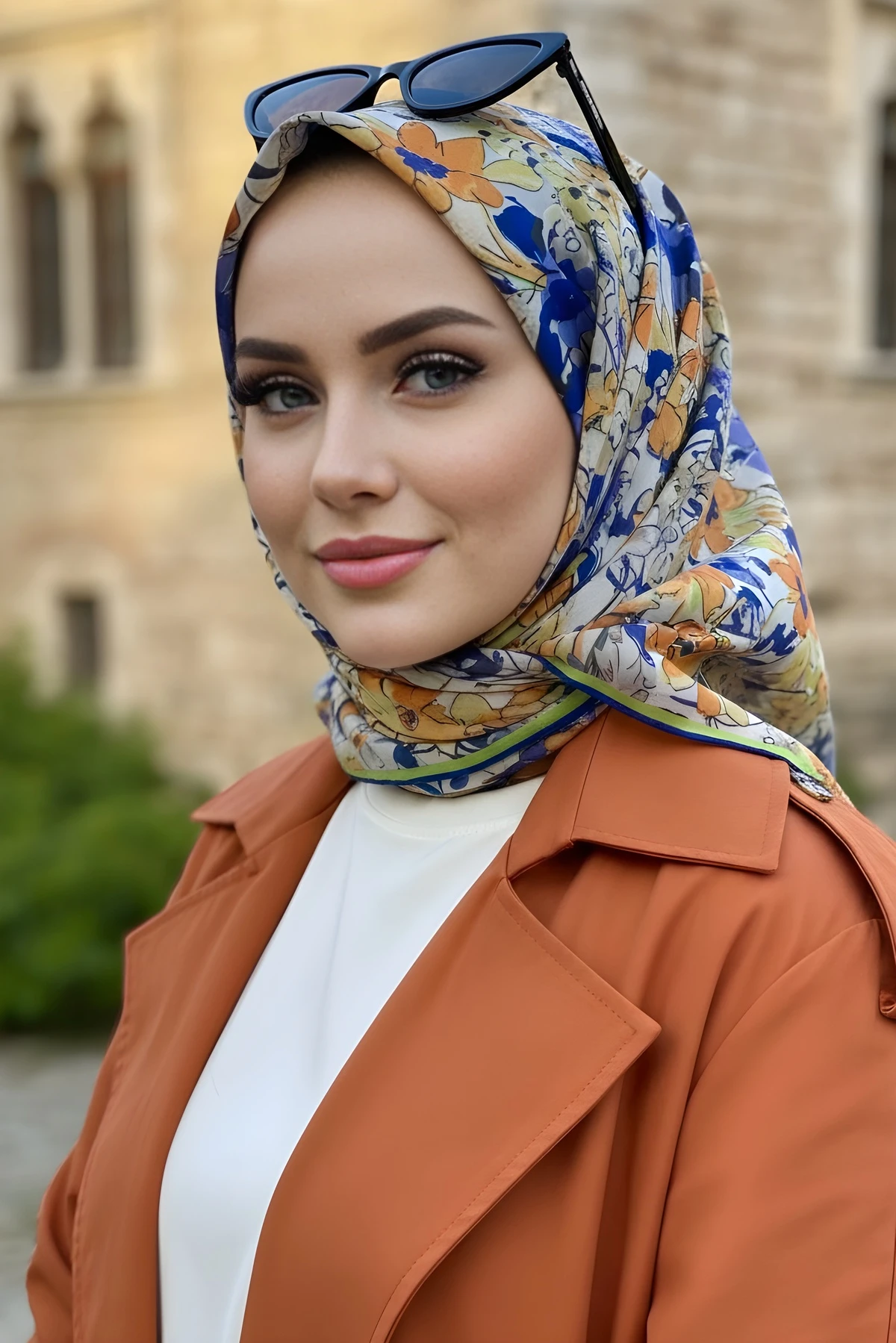 Oranj Lila Silk Home Soft Dijital Pamuklu Eşarp