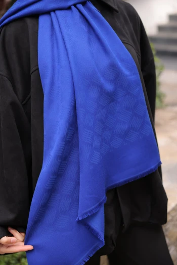 Saks Mavi İpekhan Pamuk Jakarlı Şal