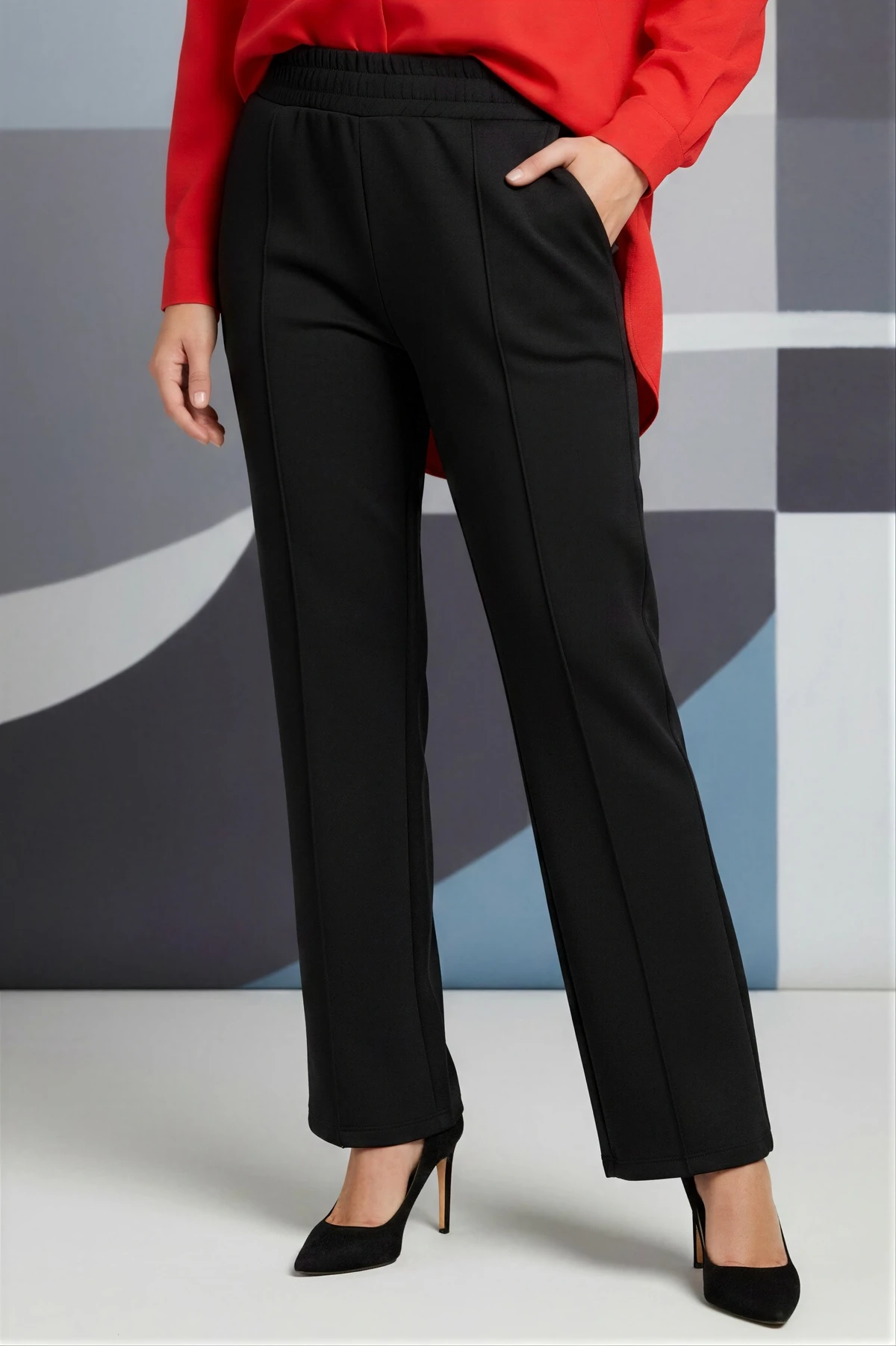 Siyah Bel Lastikli Çimalı Scuba Pantolon