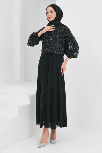 Siyah Boncuk İşlemeli Abiye