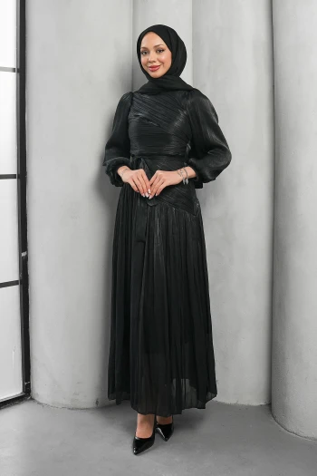 Siyah Drapeli Piliseli Abiye