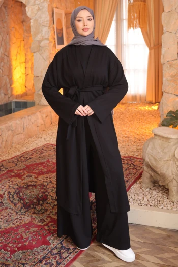 Siyah Hırka Sweat Pantlonlu Geniş Kalıp 3'lü Modal Takım