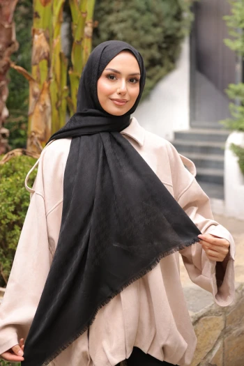 Siyah İpekhan Pamuk Jakarlı Şal