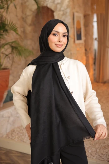 Siyah İpekhan Pamuk Jakarlı Şal