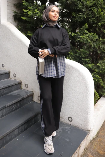 Siyah Sweat Gömlek Pantolonlu 3'lü Kombim Takım