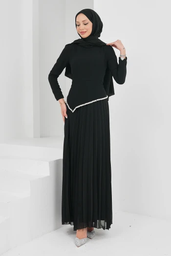 Siyah Taş Detaylı Tasarım Abiye