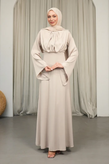 Taş Omuzları Vatkatlı Saten Abiye