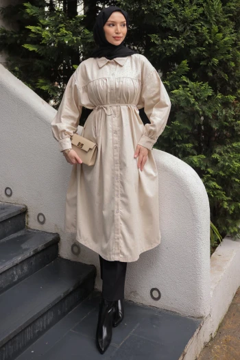 Taş Oversize Taşlı Düğmeli Gabardin Tunik
