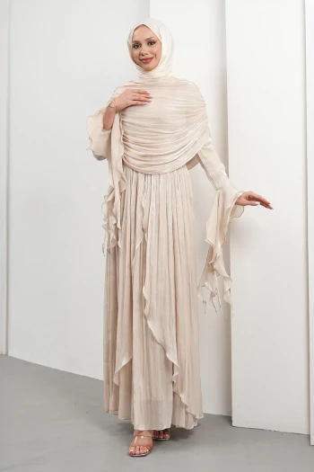 Taş Seyyar Pelerinli Fırfırlı Abiye