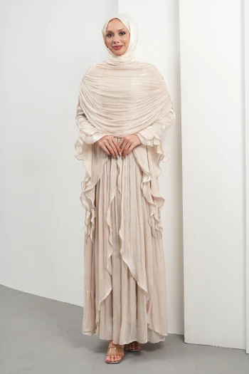 Taş Seyyar Pelerinli Fırfırlı Abiye