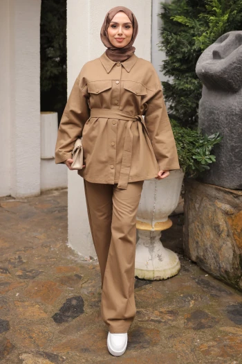 Vizon Çıt Çıtlı Gabardin Ceket Pantolonlu Takım