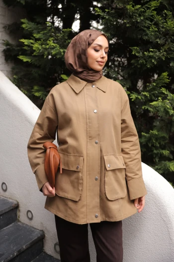 Vizon Fermuarlı Gabardin Ceket