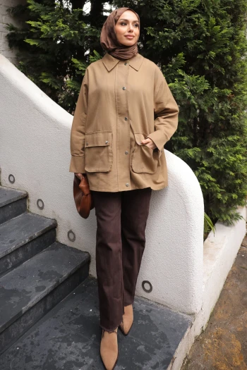 Vizon Fermuarlı Gabardin Ceket