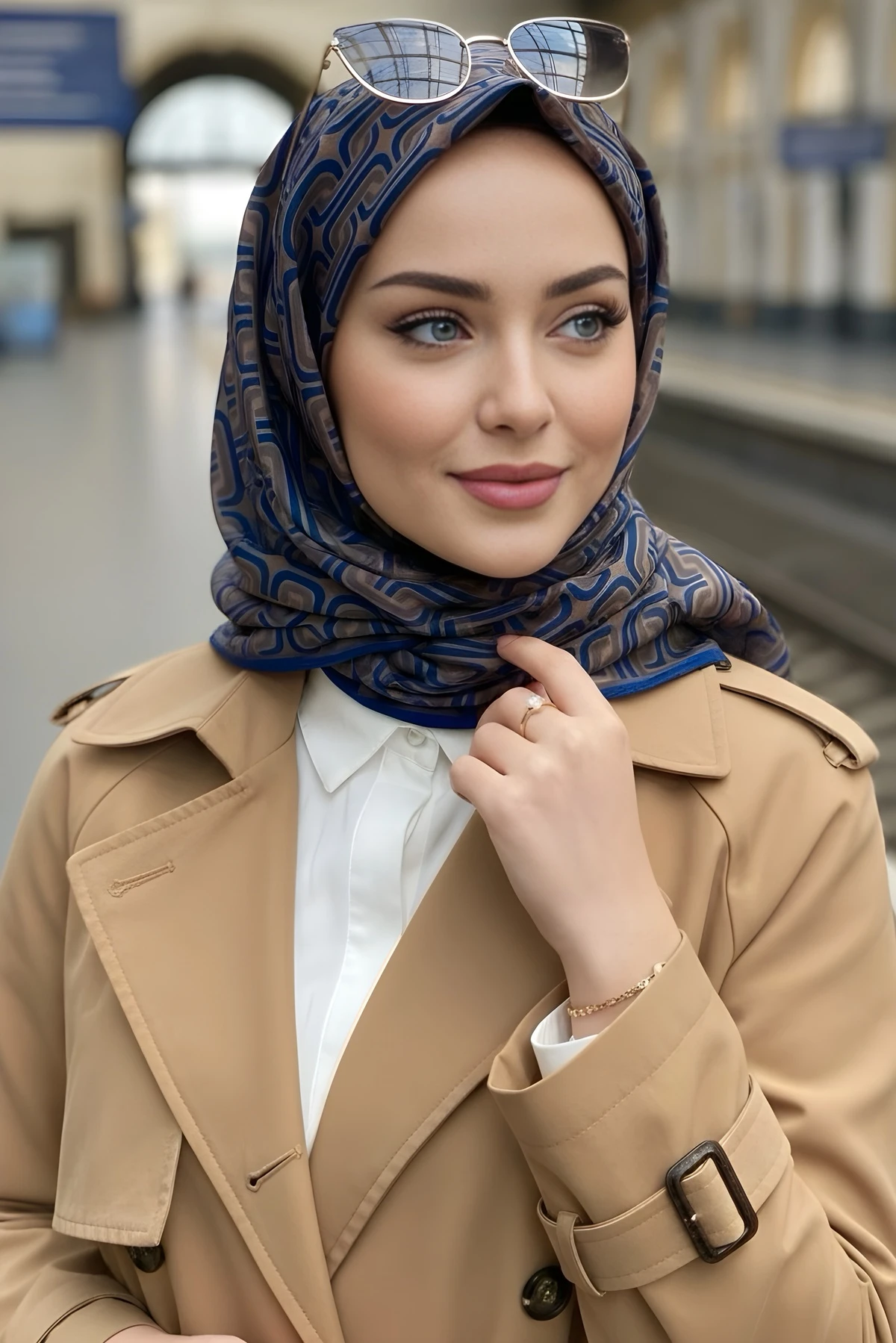 Vizon Lacivert Soft Dijital Pamuklu Eşarp