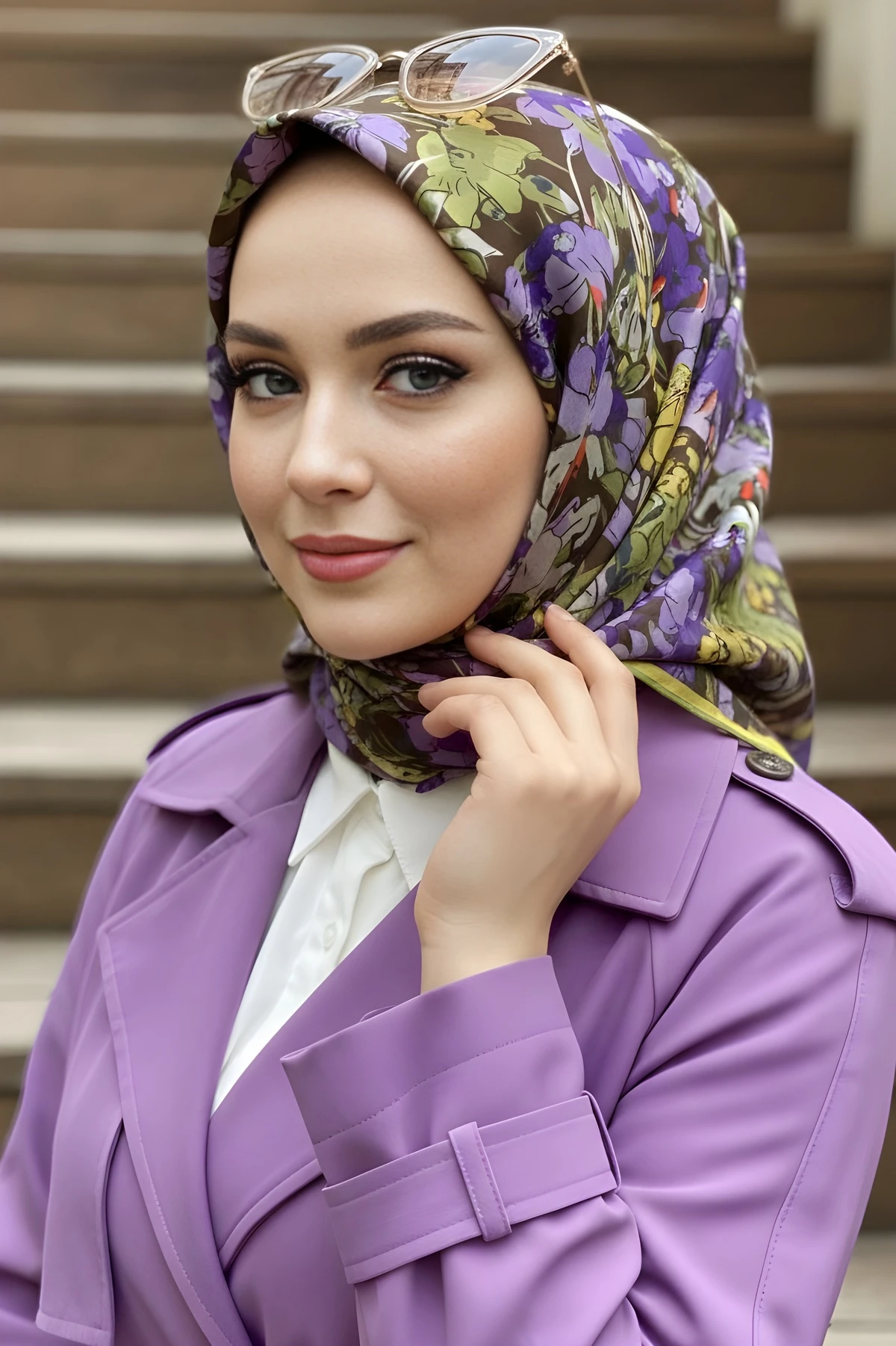 Yağ Yeşili Silk Home Soft Dijital Pamuklu Eşarp