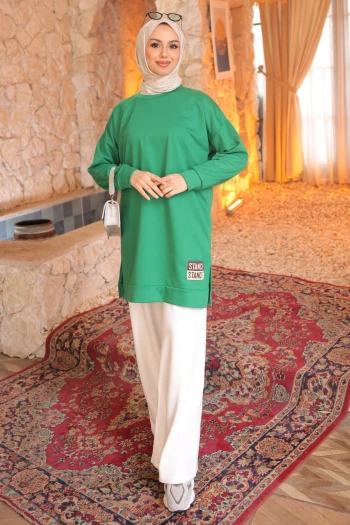 Yeşil Bisiklet Yaka Armalı Tunik