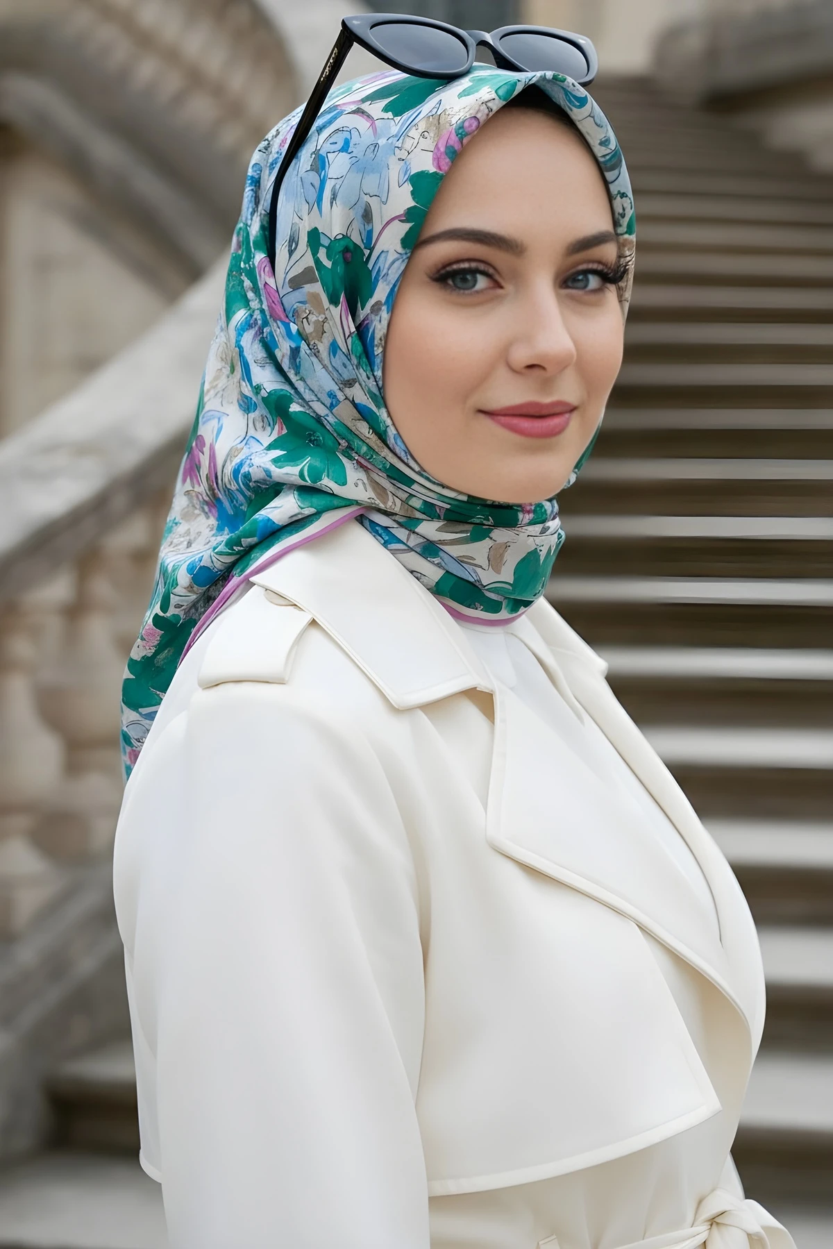 Yeşil Silk Home Soft Dijital Pamuklu Eşarp