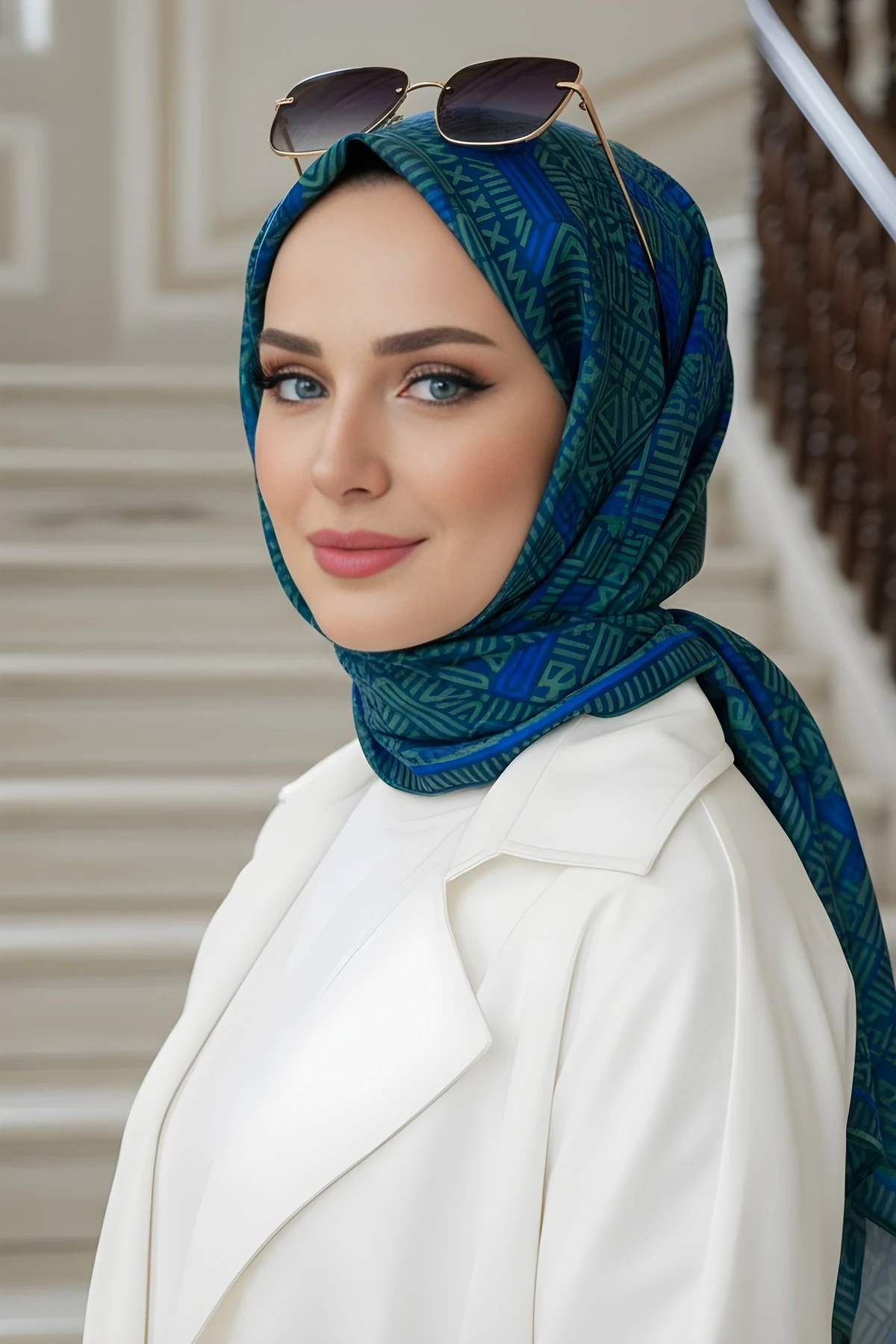 Yeşil Silk Home Soft Dijital Pamuklu Eşarp