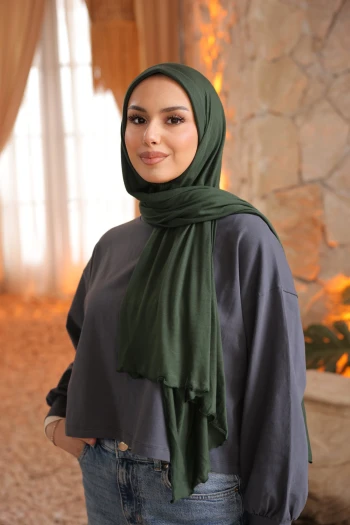 Zümrüt Yeşili Helen Önü Süngerli Pratik Penye Şal