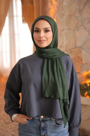 Zümrüt Yeşili Helen Önü Süngerli Pratik Penye Şal