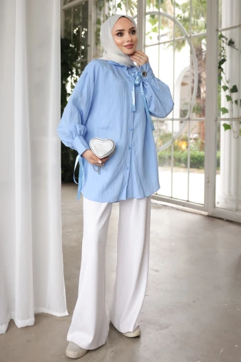Bebe Mavi Kol Bağlamalı Gömlek