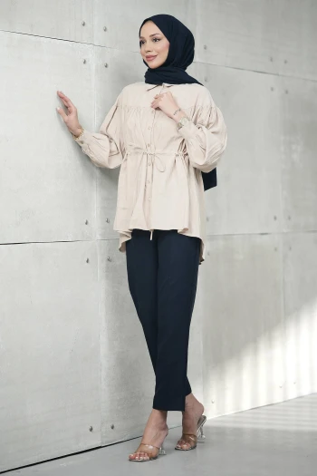 Bej Bel Bağlamalı Modal Salaş Tunik