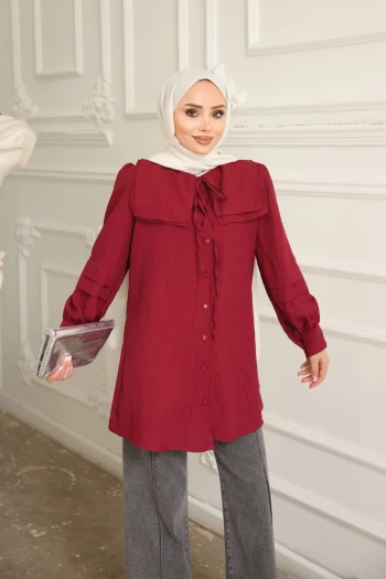 Bordo Yaka Detaylı Gömlek