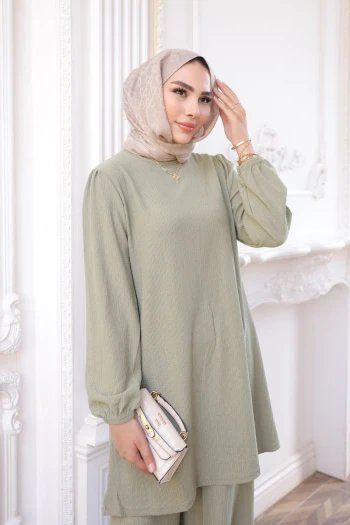 Çağla Bürümcük Tunik Pantolonlu Takım