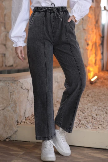 Füme Bel Lastikli Çimalı Kot Pantolon