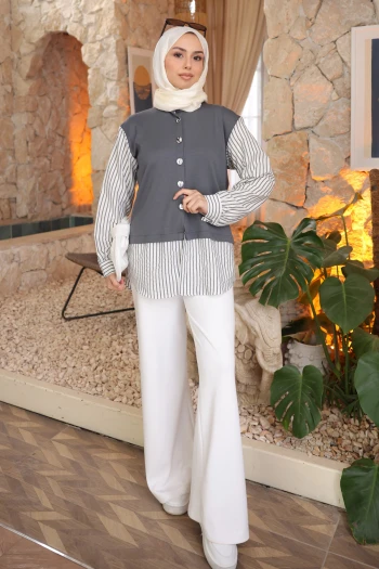 Füme Kol Ve Etek Gömlek Garnili Modal Sweat