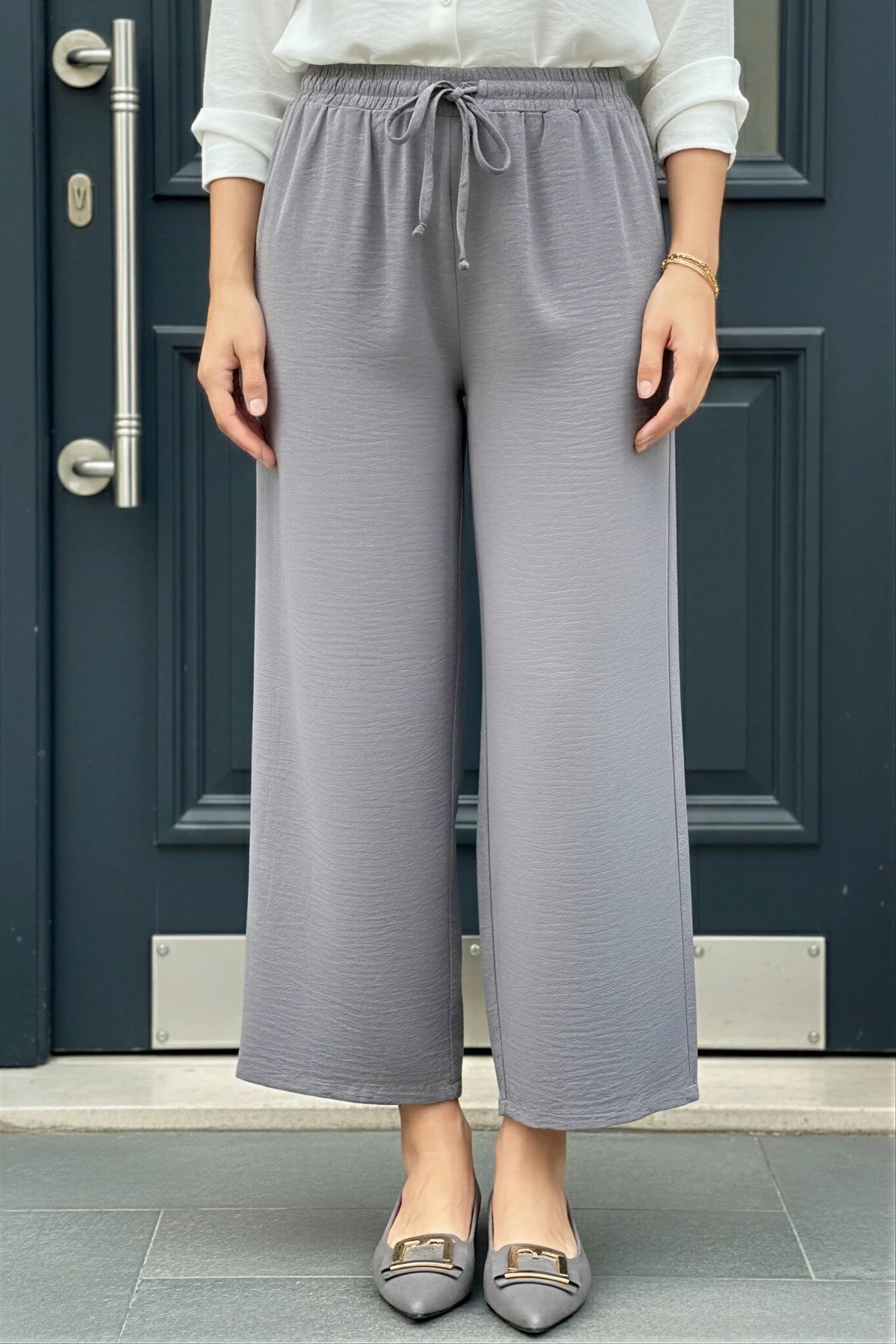 Gri Bol Paça Ayrobin Pantolon